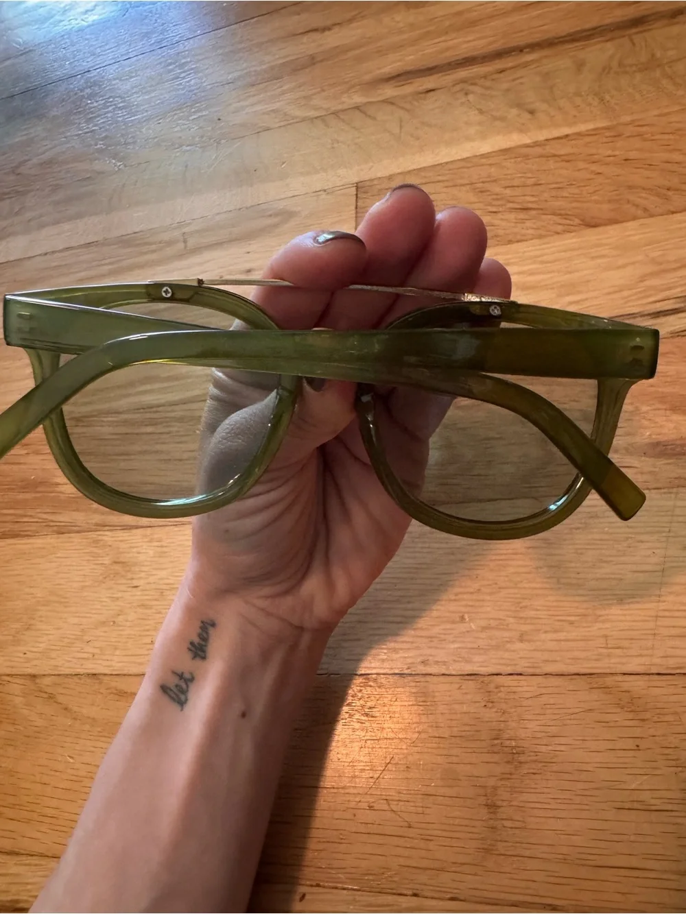 Women's Green Round Sunglasses with Gold Double Bridge